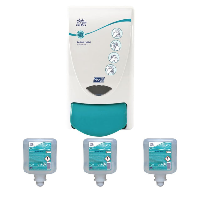 Deb Antibac Soap Dispenser and 3 Unperfumed Antibacterial Foam Hand Soaps 1Ltr - SA455  SCJ Professional   
