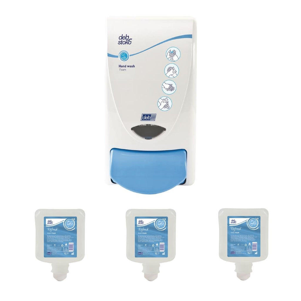 Deb Clear Foam Soap Dispenser and 3 Unperfumed Foam Hand Soaps 1Ltr - SA456  SCJ Professional   