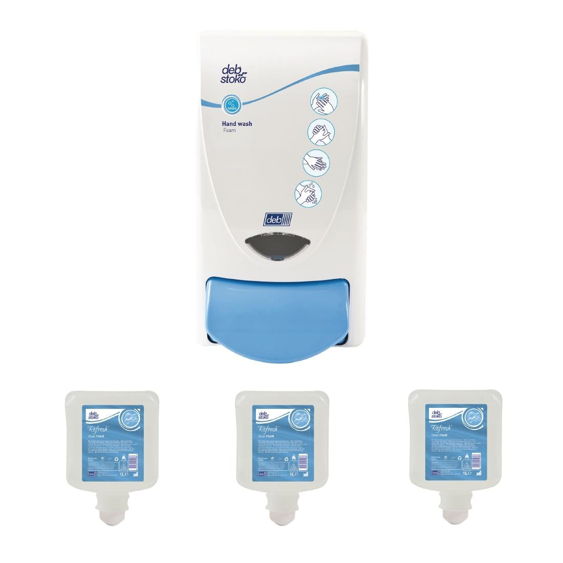 Deb Clear Foam Soap Dispenser and 3 Unperfumed Foam Hand Soaps 1Ltr - SA456  SCJ Professional   
