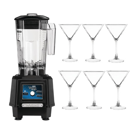 Waring Torq 2 Bar Blender TBB175K and Martini Glasses Bundle - SA601  Waring   