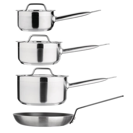 Nisbets Essentials Cook Like A Pro Stainless Steel & Aluminium 4-Piece Saucepan and Frying Pan Set - SA689  Nisbets Essentials   