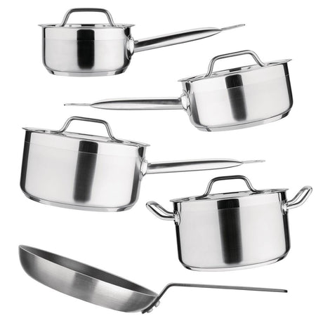 Nisbets Essentials Cook Like A Pro Stainless Steel & Aluminium 5-Piece Cookware Set - SA690 Casserole & Stew Pans Nisbets Essentials