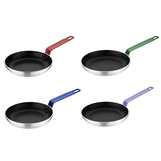 Hygiplas Aluminium Non-Stick Teflon Colour Coded Frying Pan Set 20cm Purple Handle 20cm (Pack of 4) - SA798  Hygiplas   
