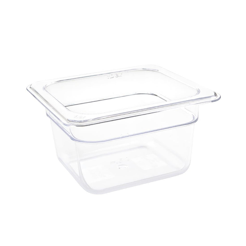 Vogue Polycarbonate 1/6 Gastronorm Container 100mm Clear - U240  Vogue   
