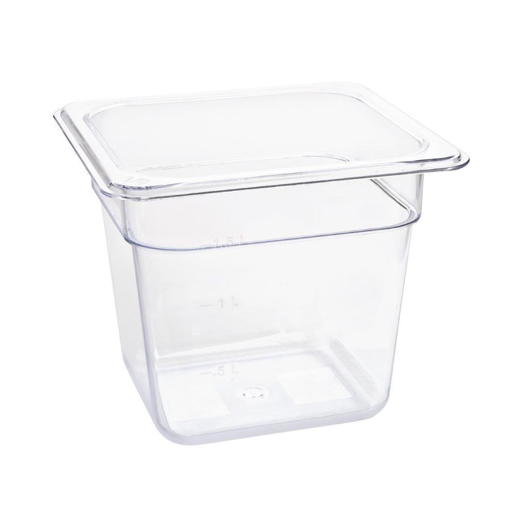 Vogue Polycarbonate 1/6 Gastronorm Container 150mm Clear - U241  Vogue   