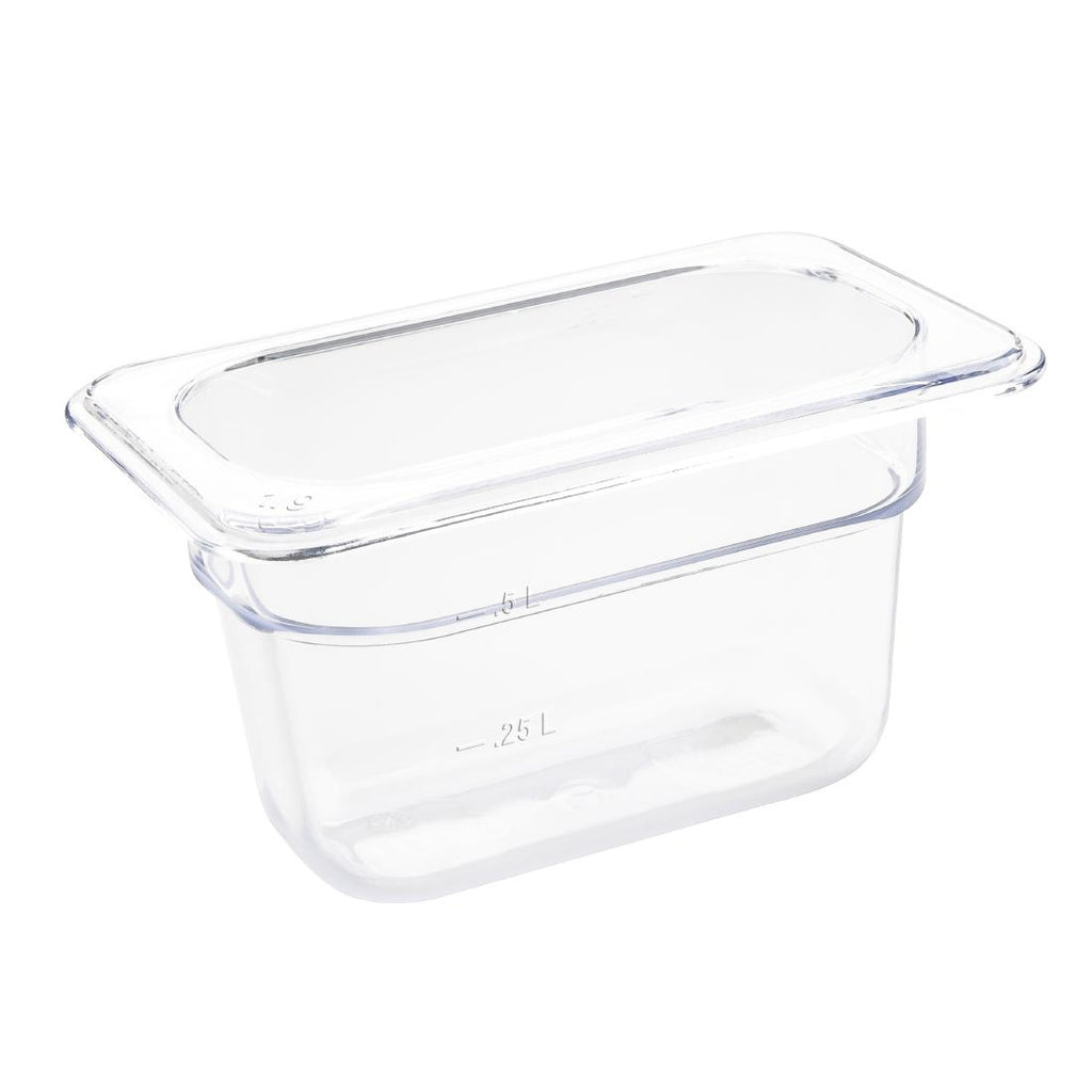 Vogue Polycarbonate 1/9 Gastronorm Container 100mm Clear - U243  Vogue   