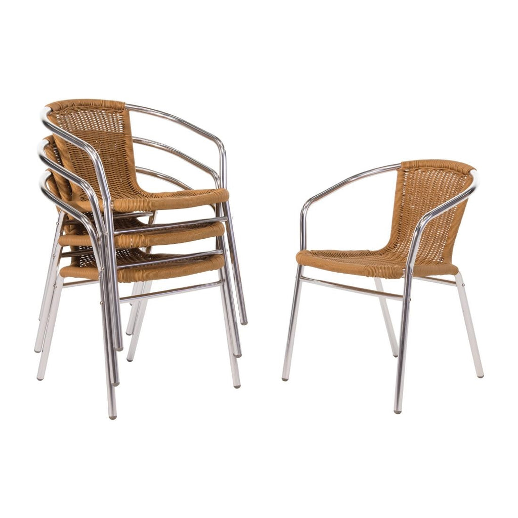 Bolero Aluminium and Natural Wicker Chair (Pack of 4) - U422 Rattan & Wicker Effect Chairs Bolero   