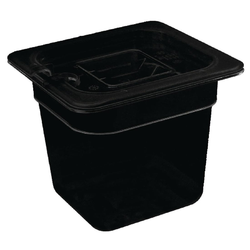 Vogue Polycarbonate 1/6 Gastronorm Container 65mm Black - U469  Vogue   