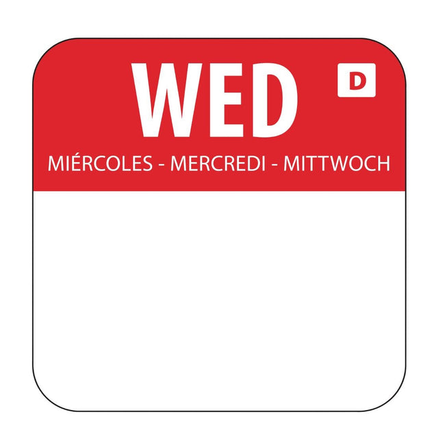Hygiplas Dissolvable Food Rotation Labels Wednesday (Pack of 1000) - U779  Hygiplas   