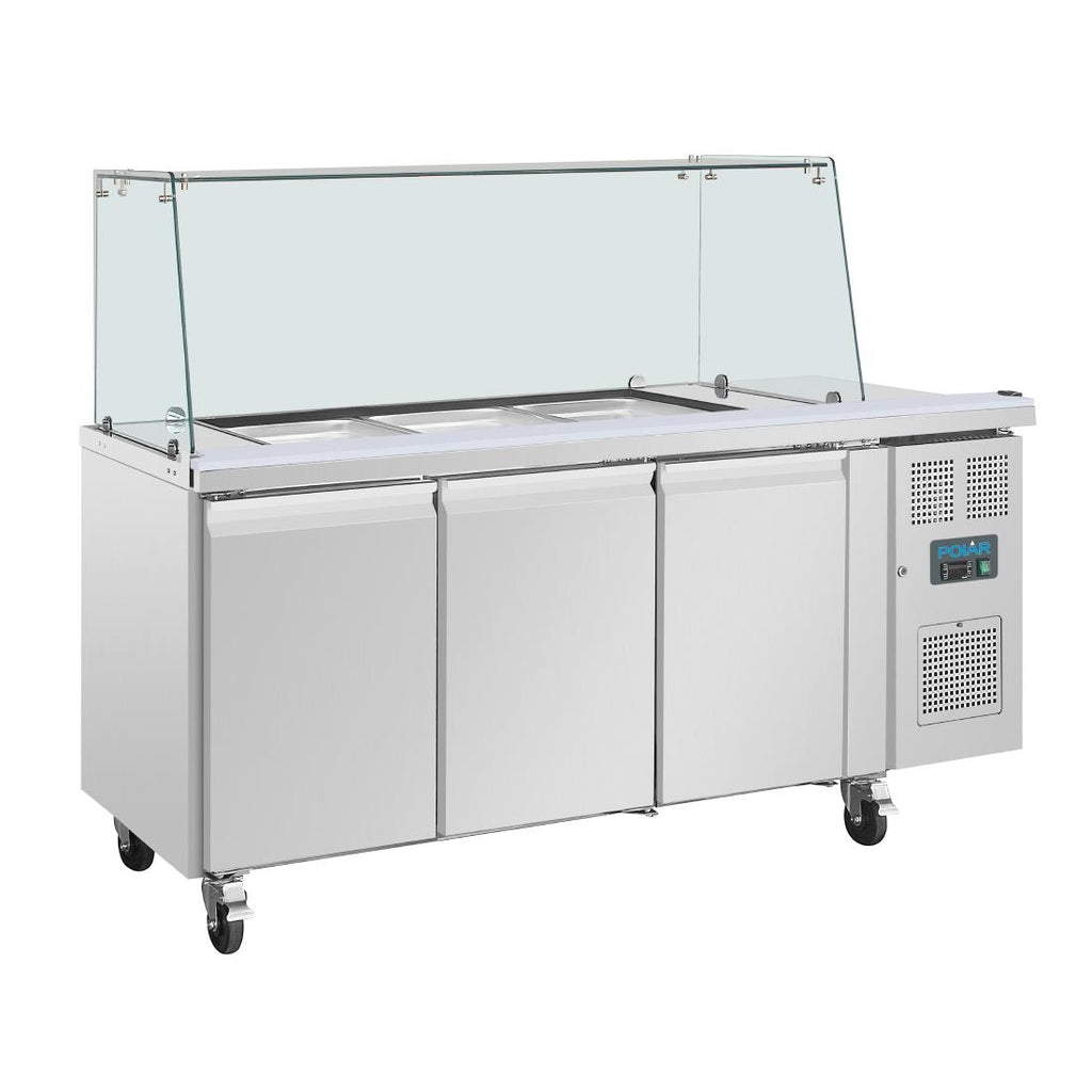 Polar U-Series GN Saladette Counter with Square Sneeze Guard 3 Door - UA018  Polar   