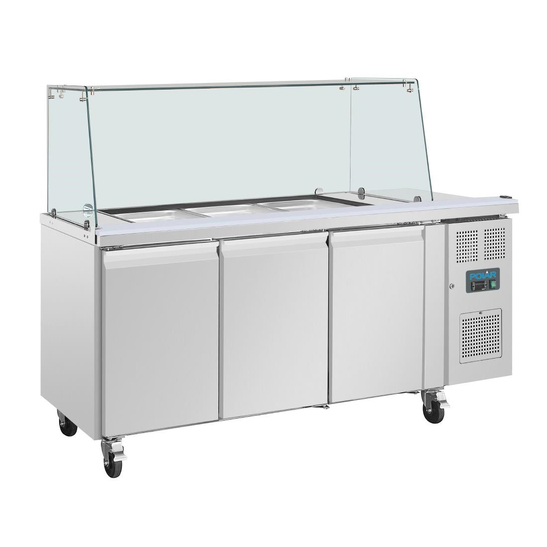 Polar U-Series GN Saladette Counter with Square Sneeze Guard 3 Door - UA018  Polar   