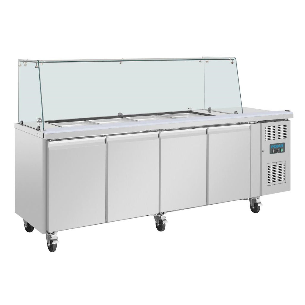 Polar U-Series GN Saladette Counter with Square Sneeze Guard 4 Door - UA019  Polar   
