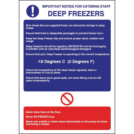 Vogue Deep Freezer Guidelines Sign - W195  Vogue   