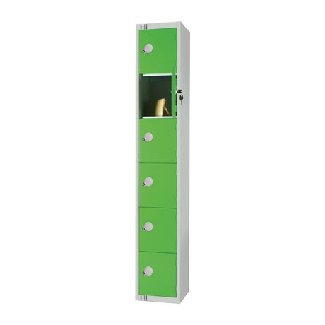 Elite Six Door Manual Combination Locker Locker Green with Sloping Top - W958-CLS Steel Lockers 300mm Deep Elite Lockers   