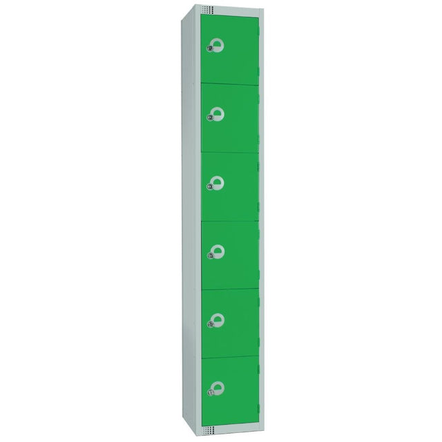 Elite Six Door Manual Combination Locker Locker Green with Sloping Top - W988-CLS Steel Lockers 450mm Deep Elite Lockers   