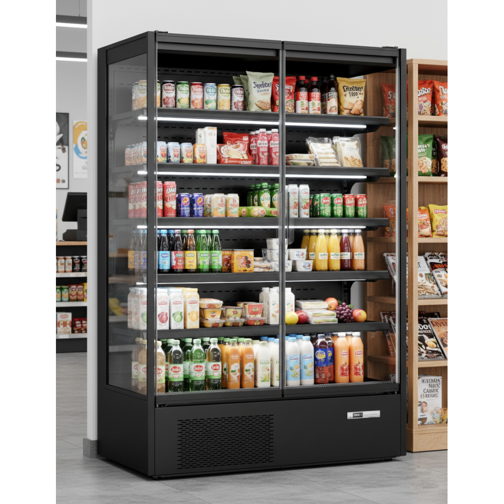 Prodis Panoramic Frameless Glass Door Multideck Black | XMD1250-MK2-K Refrigerated Merchandisers Prodis