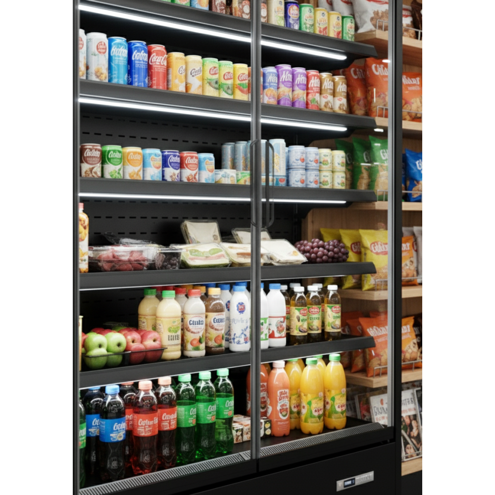 Prodis Panoramic Frameless Glass Door Multideck Black | XMD1250-MK2-K Refrigerated Merchandisers Prodis