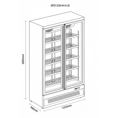 Prodis Heavy Duty Low Energy Double Door Display Freezer | XPD1250-N-MK2 Upright Glass Door Freezers Prodis
