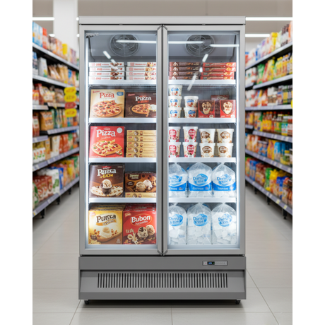 Prodis Heavy Duty Low Energy Double Door Display Freezer | XPD1250-N-G-LE Upright Glass Door Freezers Prodis