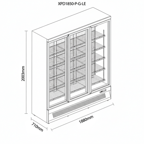 Prodis Heavy Duty Low Energy Triple Door Display Fridge | XPD1850-P-G-LE Upright Glass Door Fridges Prodis