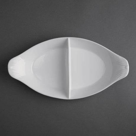 Olympia Whiteware Divided Oval Eared Dishes 295x155mm (Pack of 6) - Y100 Olympia Crockery Olympia   