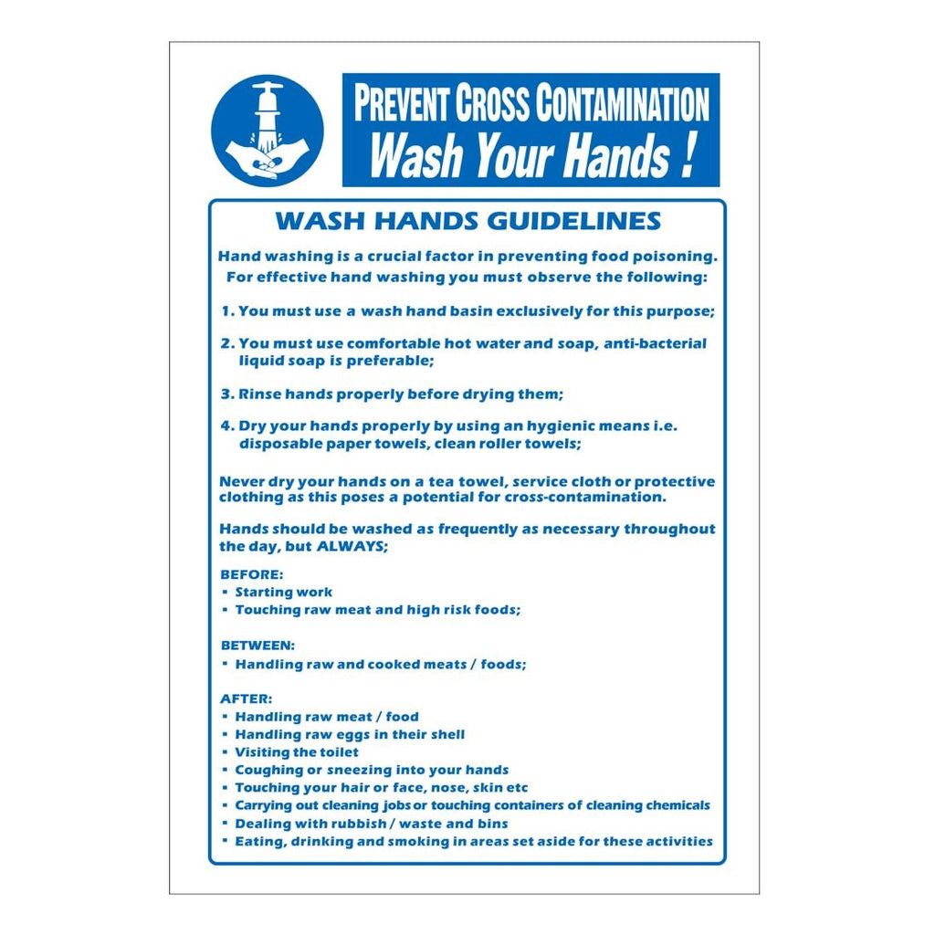 Vogue Prevent Cross Contamination Wash Hands Sign - Y909  Vogue   