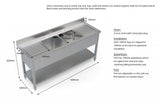 Empire Commercial Stainless Steel Double Bowl Sink – Double Drainer 1800mm Wide | 1800-600 Double Bowl Sinks Empire