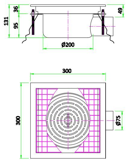 Combisteel Kitchen Drainage Floor Gully 300 x 300mm Fixed Horizontal - 7075.0100 Kitchen Floor Gullies & Grids Combisteel   