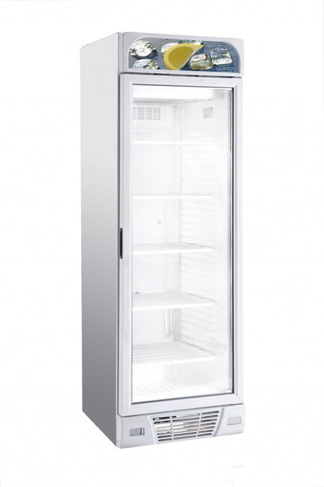 Combisteel Single Glass Door Display Freezer 382 Litre with Canopy White - 7464.0055