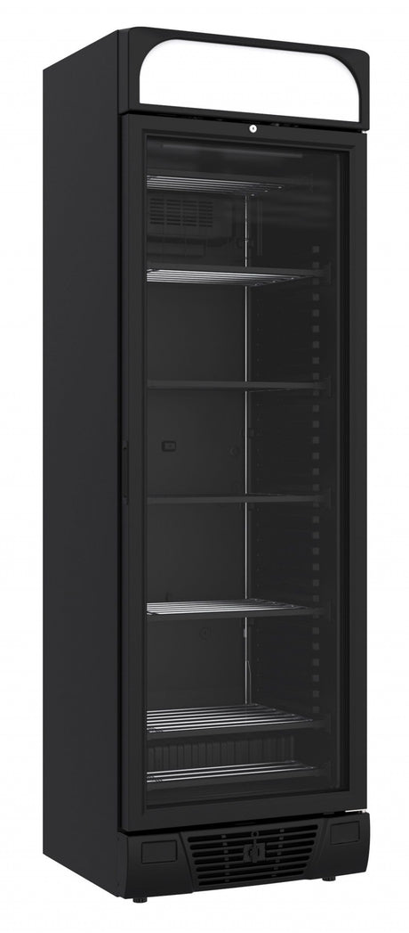 Combisteel Single Glass Door Display Freezer 382 Litre with Canopy Black - 7464.0060