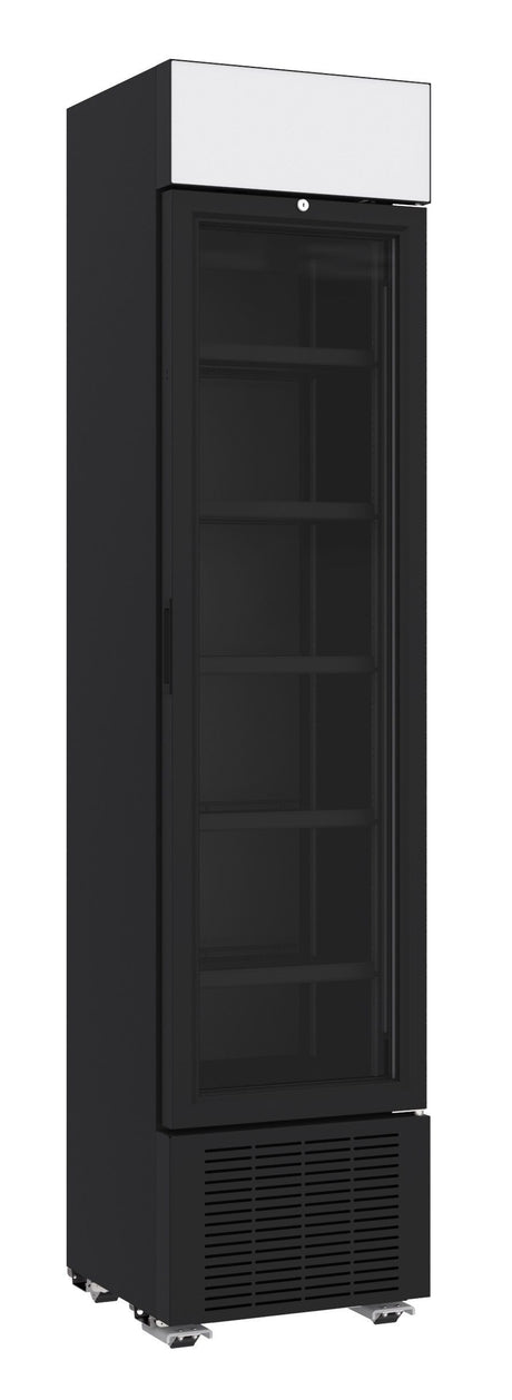 Combisteel Single Door Slimline Bottle Fridge Merchandiser Black 232 Litre with Canopy - 7464.0200 Upright Single Door Bottle Coolers Combisteel   