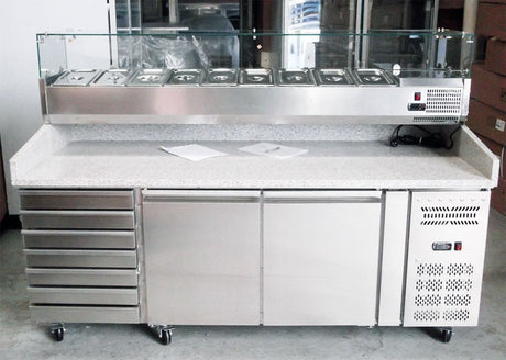 Combisteel Ecofrost 2 Door Pizza Prep Counter With Granite Top & 7 Dough Drawers - 7950.5150 Pizza Prep Counters - 2 Door Combisteel