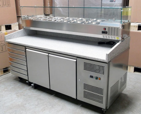 Combisteel Ecofrost 2 Door Pizza Prep Counter With Granite Top & 7 Dough Drawers - 7950.5150 Pizza Prep Counters - 2 Door Combisteel