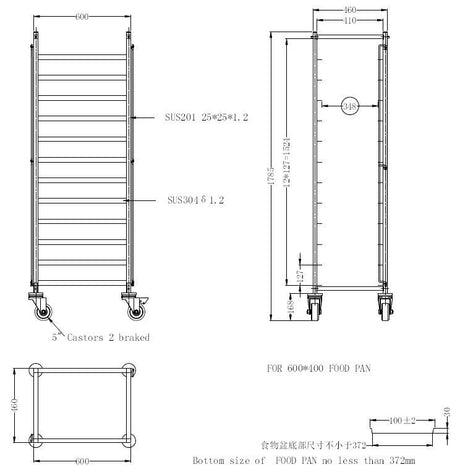 Combisteel Stainless Steel Baking Tray Trolley 600x400 - 7490.0255 GN & Racking Trolleys Combisteel   