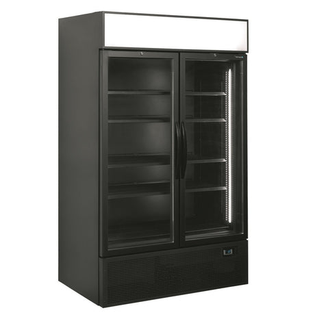 Tefcold Double Glass Door Bottle Cooler Merchandiser Fridge - FSC1200H-BLACK Upright Double Door Bottle Coolers Tefcold   