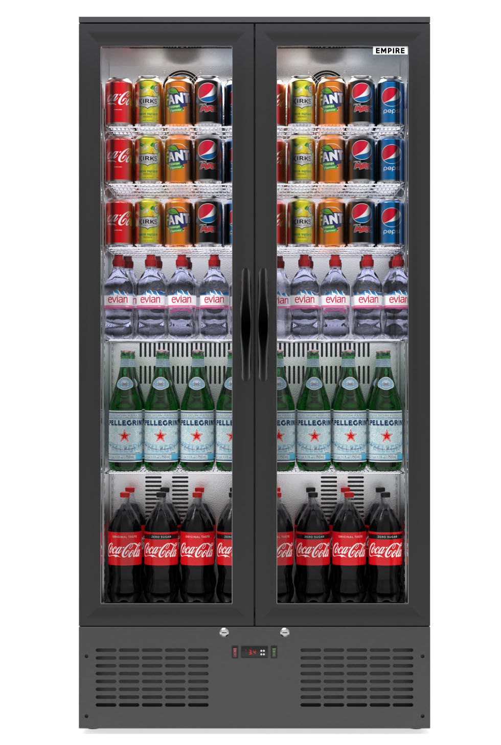 Empire Upright Double Door Back Bar Bottle Cooler Fridge 466 Litre - CL-510H Upright Double Door Bottle Coolers Empire   