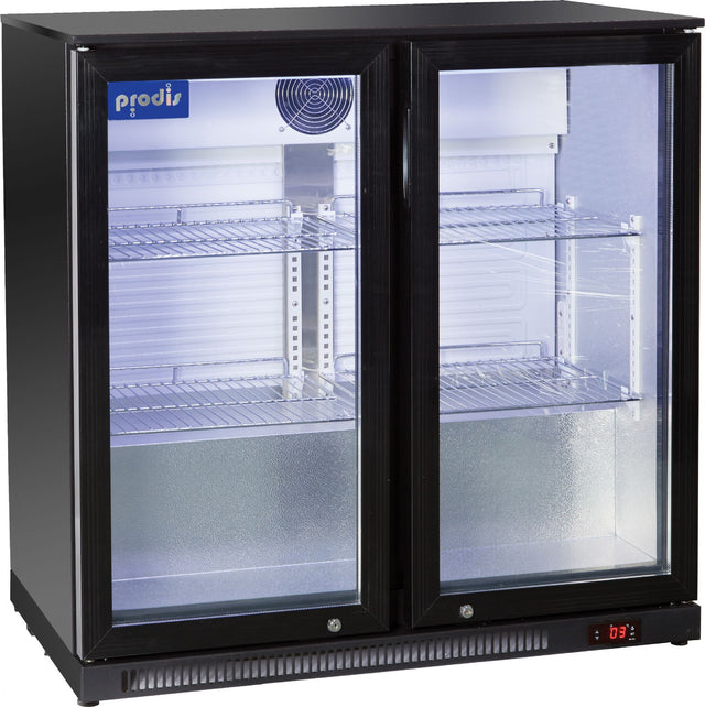 Prodis NT2BHLO-HC double hinged door low profile bottle cooler black finish Double Door Bottle Coolers Prodis   