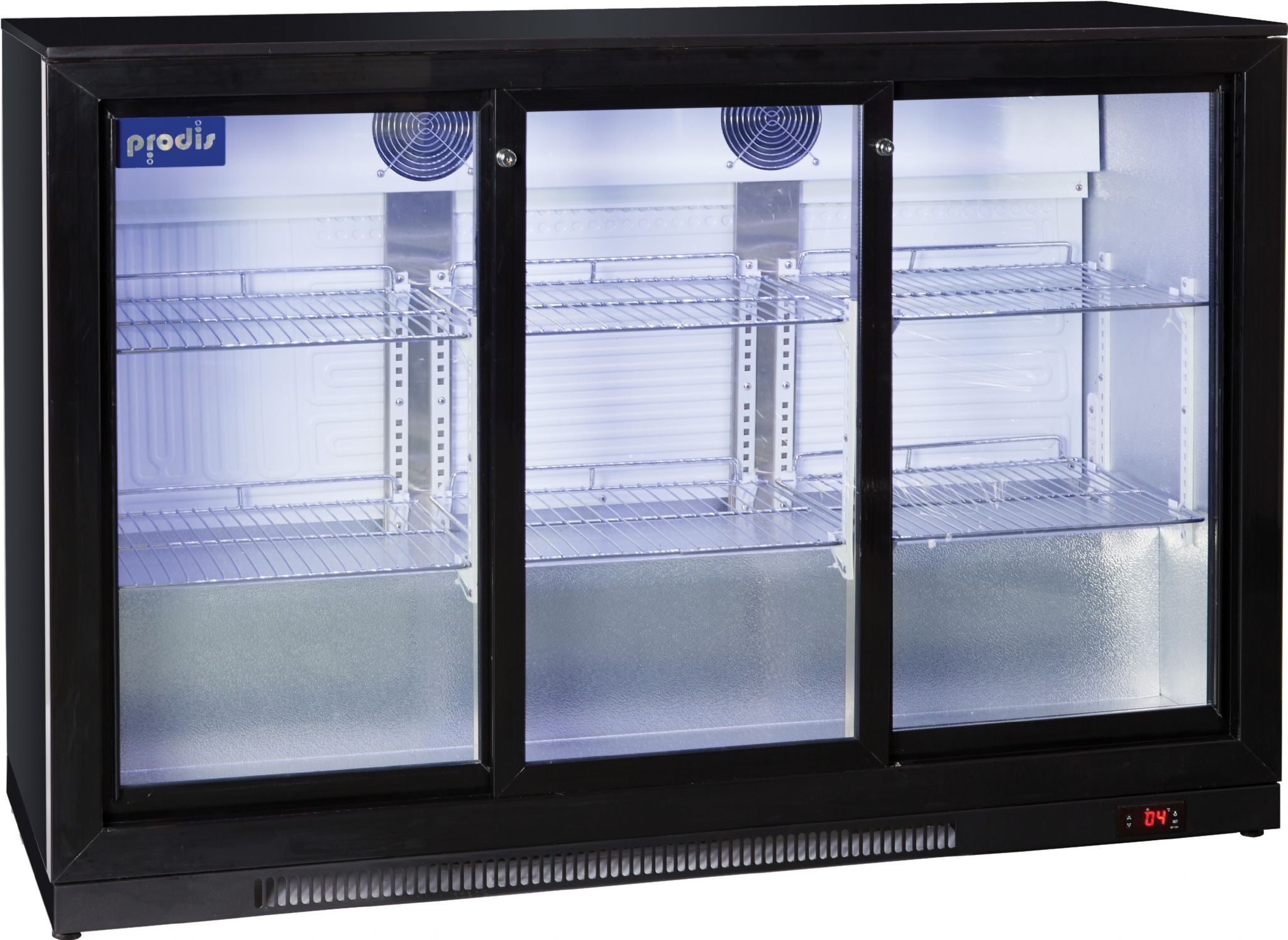 Prodis NT3BSHC triple sliding door bottle cooler black finish Empire