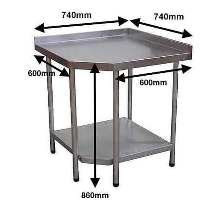 Empire Stainless Steel Corner Prep Table With Upstand - CORNER-1 Stainless Steel Corner Tables & Units Empire   