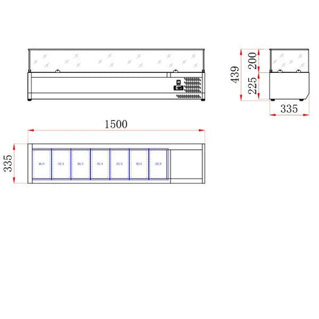 Blizzard 1/4 Gastronorm Prep Top With Glass Cover 1500mm - TOP1500-14CR VRX Topping Units Blizzard   
