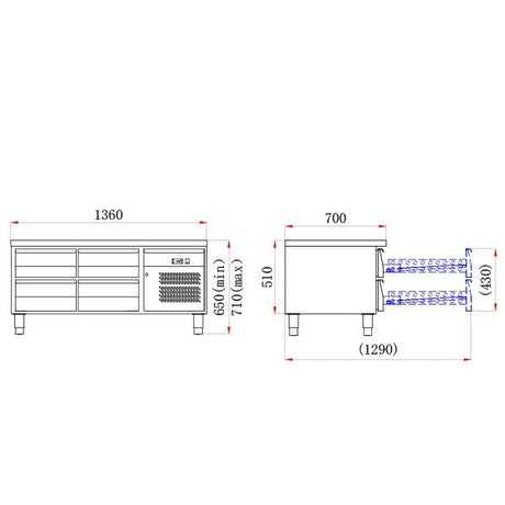 Blizzard 4 Drawer Low Height 650mm Snack Counter 214L - SNC2-DRW Counter Fridges With Drawers Blizzard   