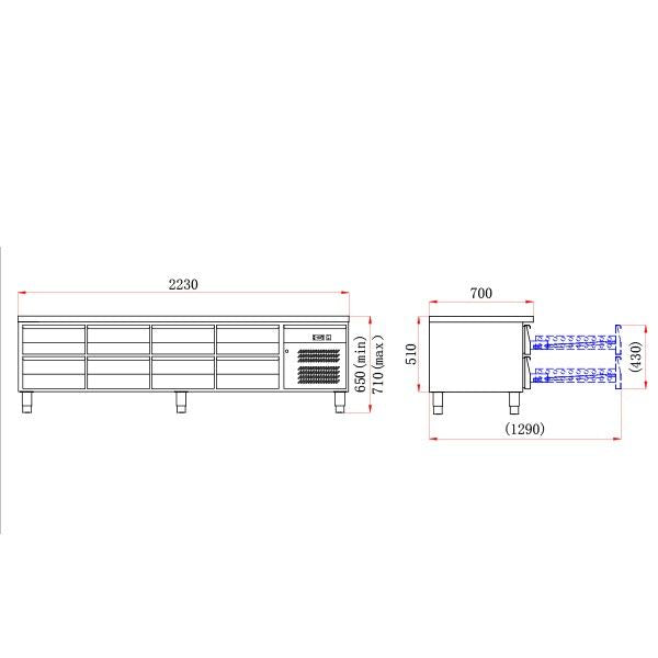 Blizzard 8 Drawer Low Height 650mm Snack Counter 420L - SNC4-DRW Counter Fridges With Drawers Blizzard   