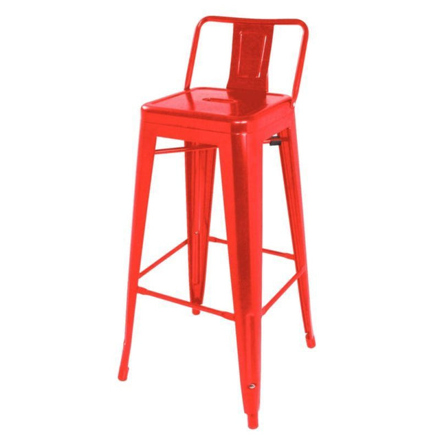 Bolero Steel Bistro High Stools with Back Rest Red (Pack of 4) - DL872 Stools Bolero   