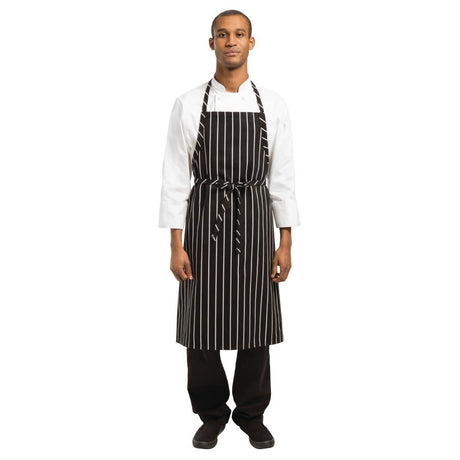 Chef Works Premium Woven Bib Apron Black and White Stripe - B248