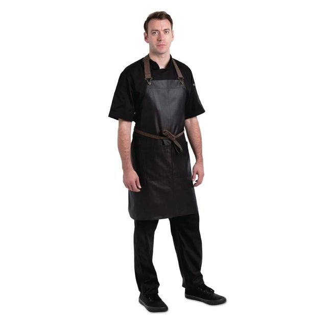 Chef Works Urban Wet Look Boulder Bib Apron Black and Brown - BB020 Kitchen Clothing Chef Works Urban   