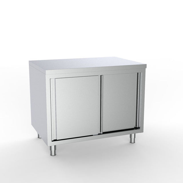 Combisteel 1200mm Stainless Steel Worktable with Sliding Door Cupboard - Commercial Kitchen Prep Table | 7333.0202 Stainless Steel Worktops With Cupboards Combisteel