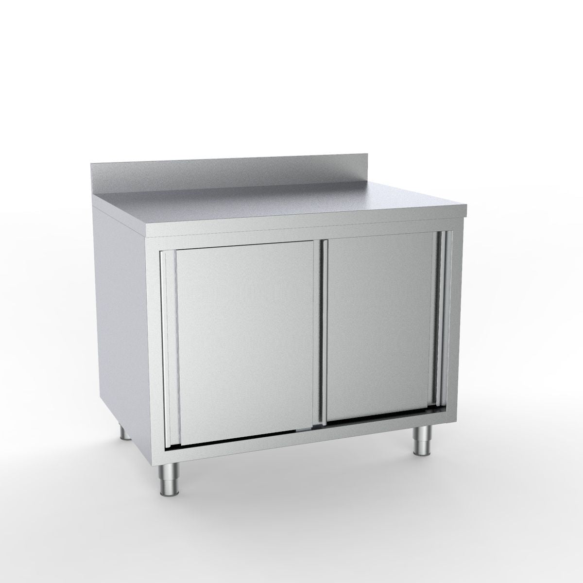 Combisteel Full 430 Stainless Steel 700 Line Worktable With Sliding Doors & Upstand 1000mm Wide Stainless Steel Worktops With Cupboards Combisteel   