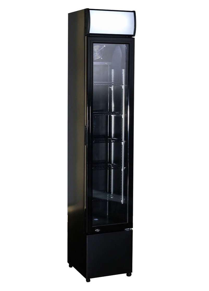 Combisteel Slimline Black Narrow Single Hinged Glass Door Fridge Merchandiser 105Ltr - 7455.1384 Upright Single Door Bottle Coolers Combisteel   