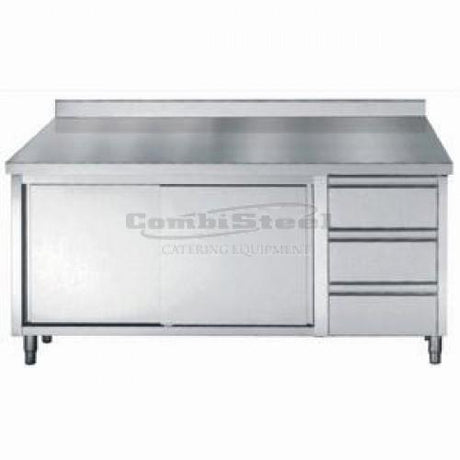 Combisteel Stainless Steel Worktable With Sliding Doors 3 Drawers 1800mm - 7452.0928 Stainless Steel Worktops With Cupboards Combisteel   
