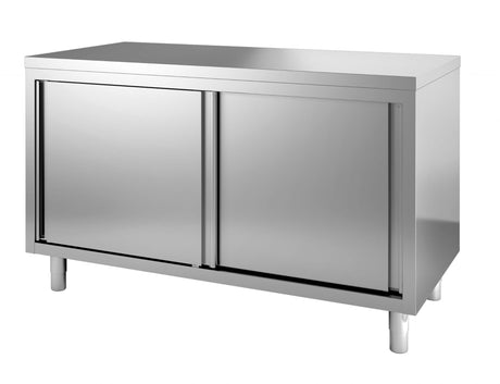 Combisteel 1000mm Stainless Steel Worktable with Sliding Door Cupboard - Commercial Kitchen Prep Table | 7452.3025 Stainless Steel Worktops With Cupboards Combisteel